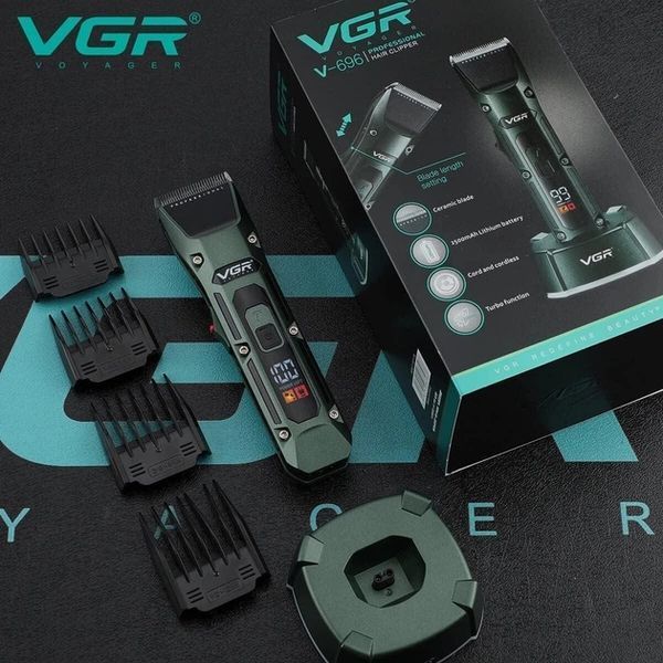 Професійна акумуляторна машинка для стриження волосся VGR V-696 з підставкою і змінними насадками 2447357223 фото